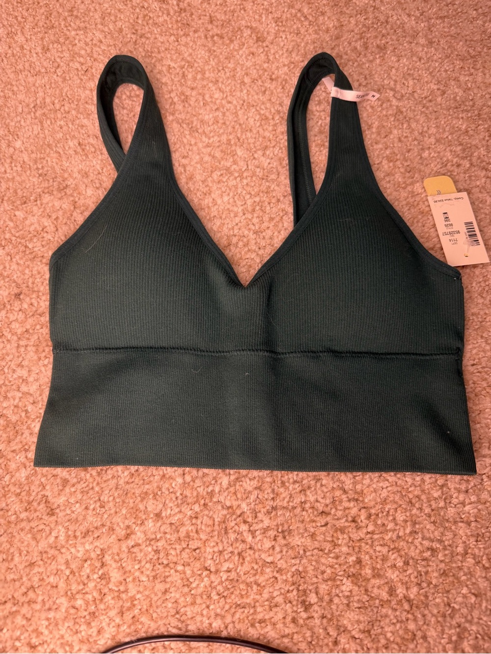Seamless Ribbed Aeropostale Buttery Doft V-Neck Bralette — Dark Green
